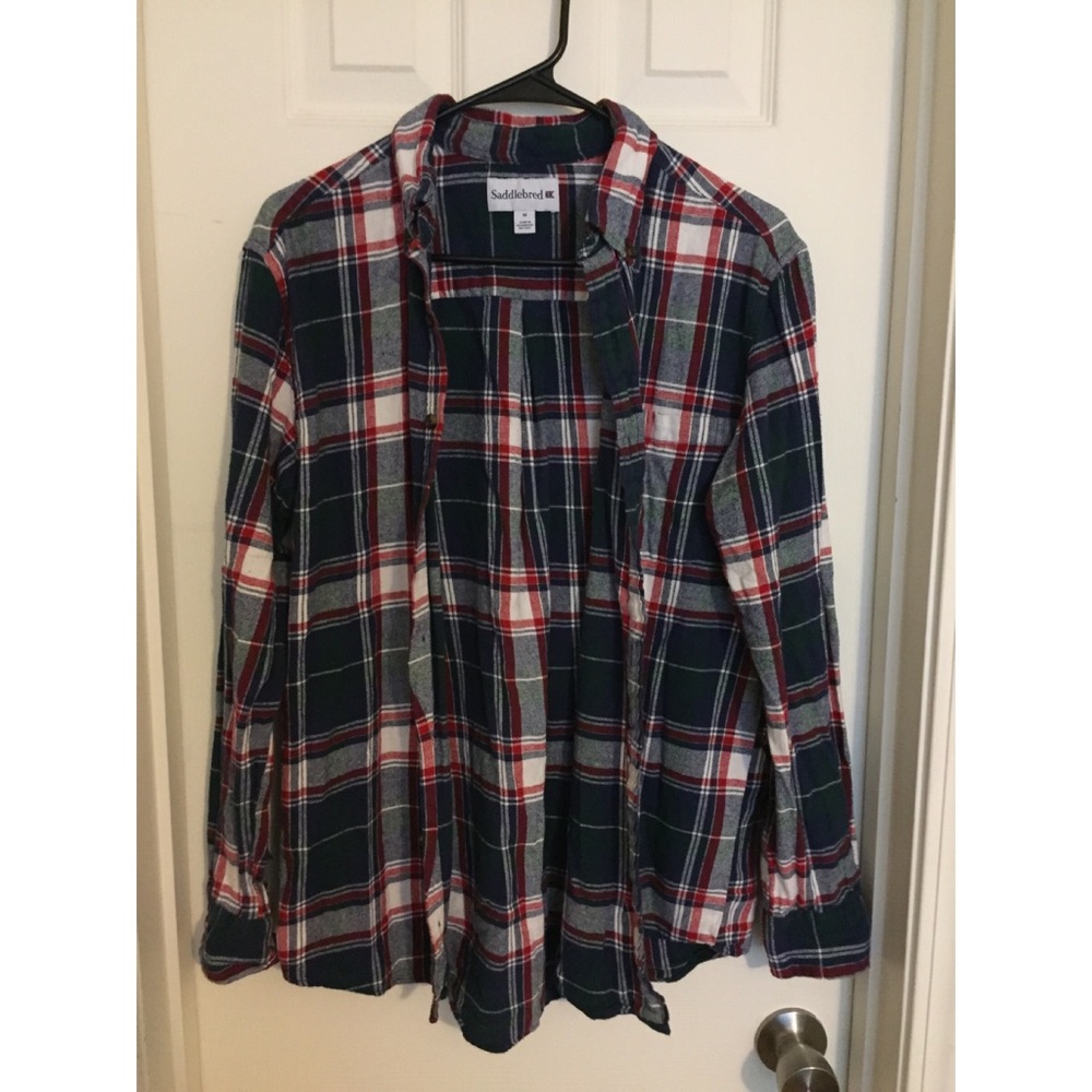 Navy blue, red, white flannel